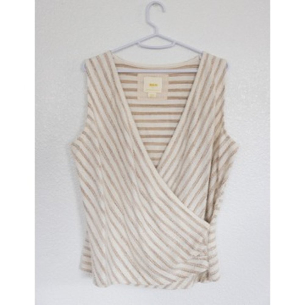 Anthropologie Maeve Large Cream Striped Sleeveless Sweater Top